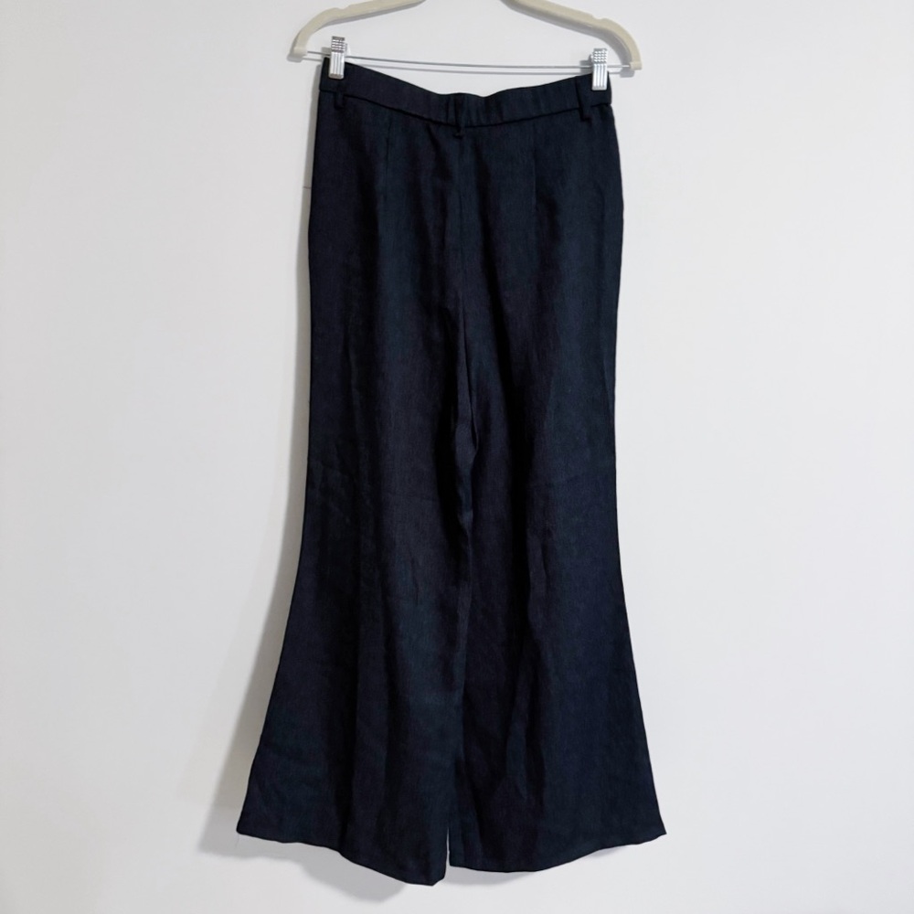 OGL - Navy European Linen Mid Rise Flared Pant with Pockets - Picture 5 of 6